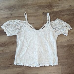 White Lace Cold-Shoulder Women's Top